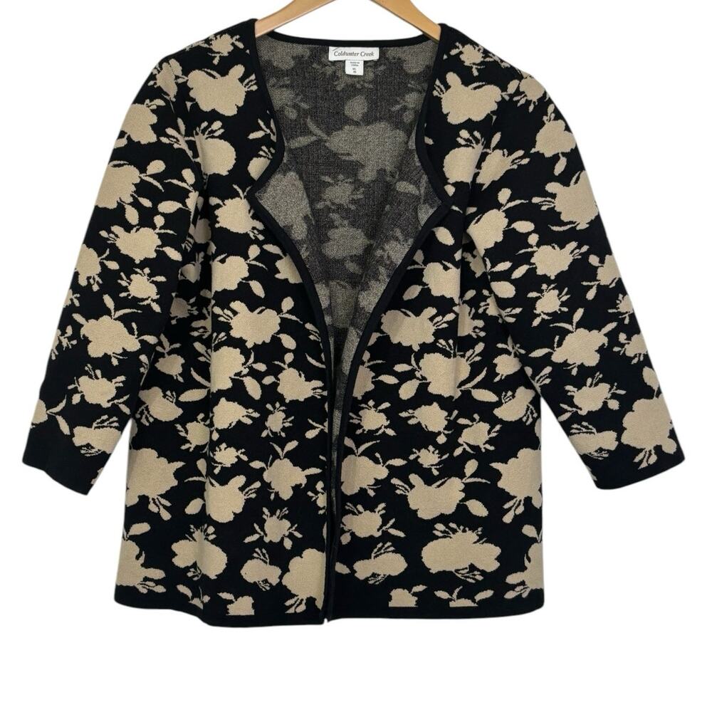 Coldwater Creek Printed Open Cardigan Black and Tan Size XL - Picture 2 of 8